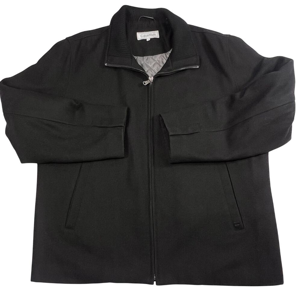 Calvin Klein Jacket Mens Size L Black Quilted Lined Wool Blend Coat Classic Work
